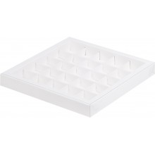Коробка для конфет на 25шт белая с прозрачной крышкой